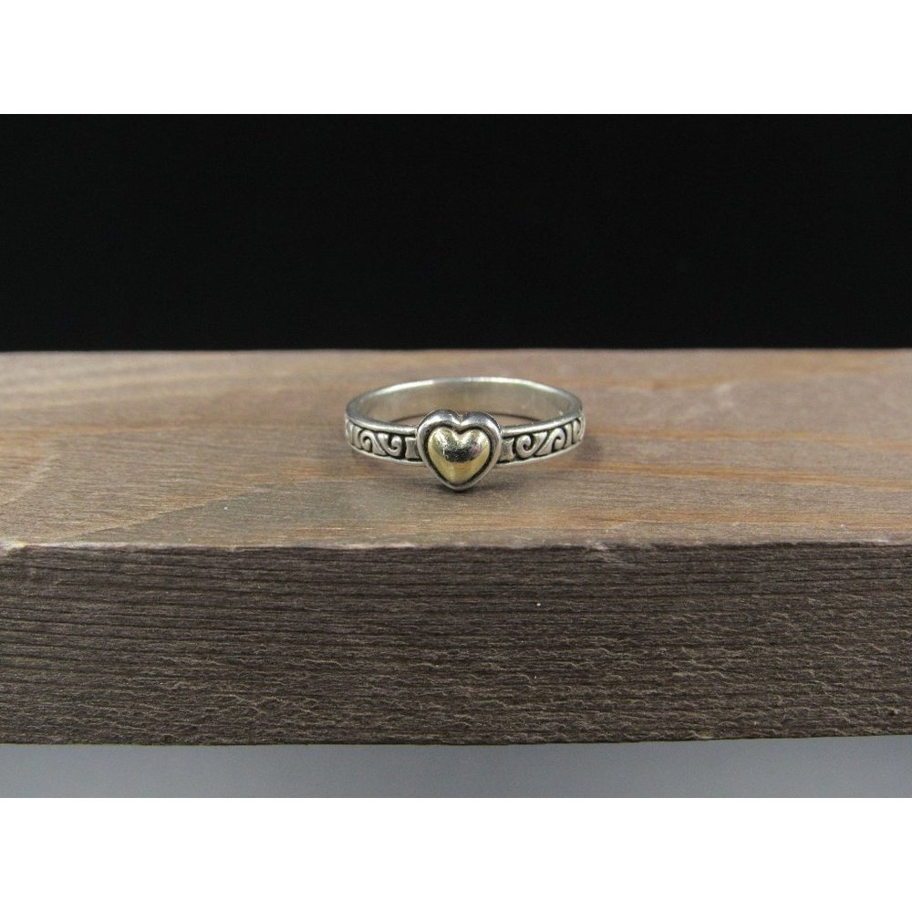 Size 7 Sterling Silver Fancy Gold Heart Scrolled Band Ring